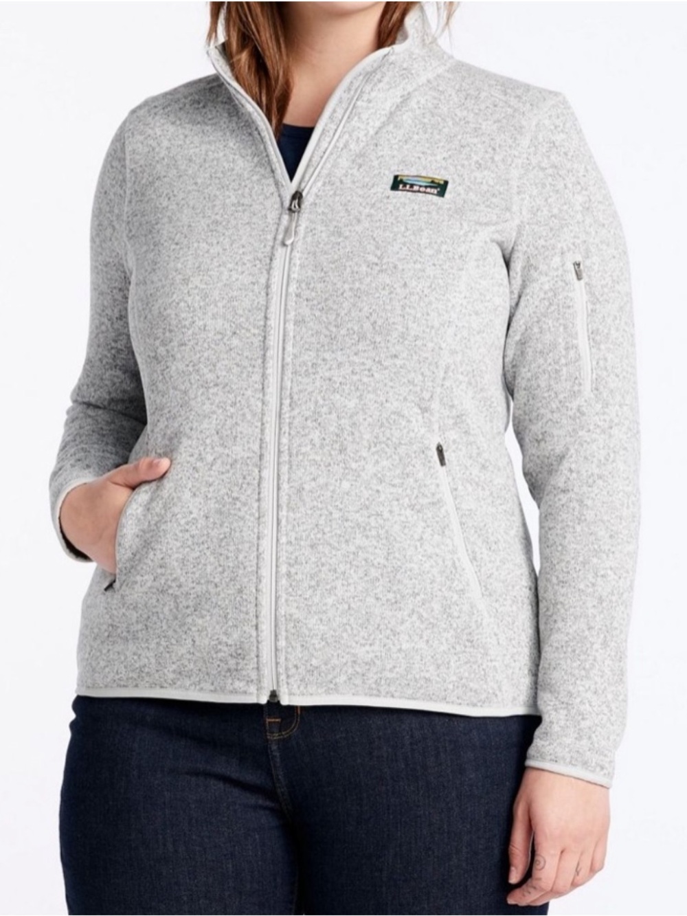 L.L Bean Sweater Pewter Gray Fleece Full-Zip Jacket, Large